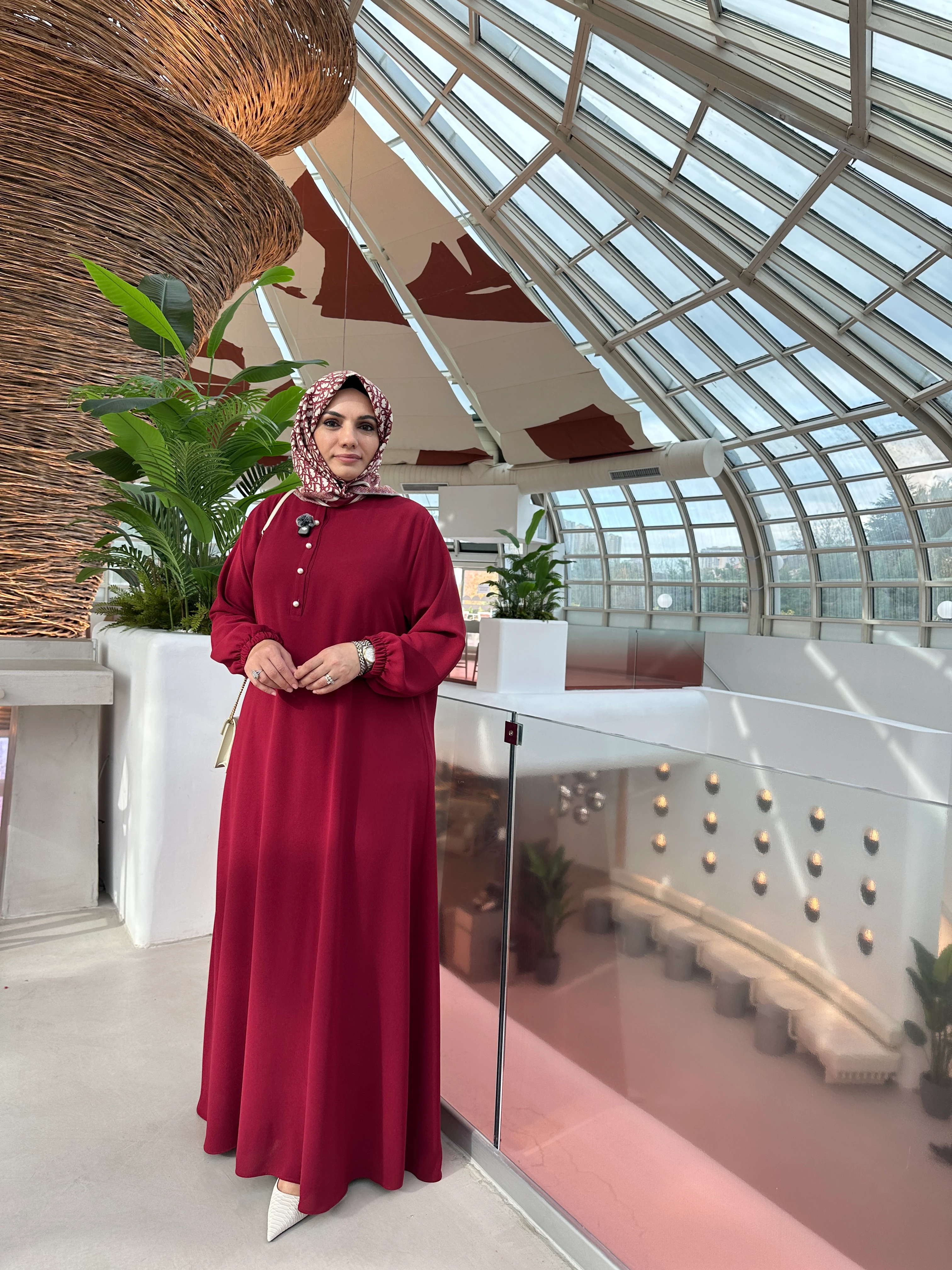 İnci Sahra Elbise Bordo 