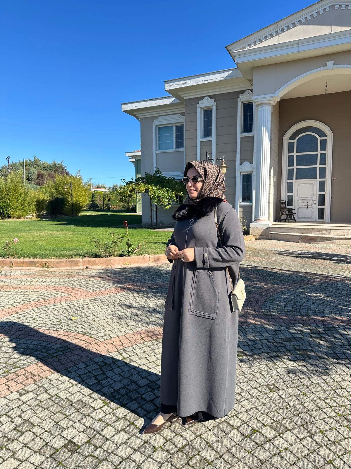 Valin Kürklü Kap - gri