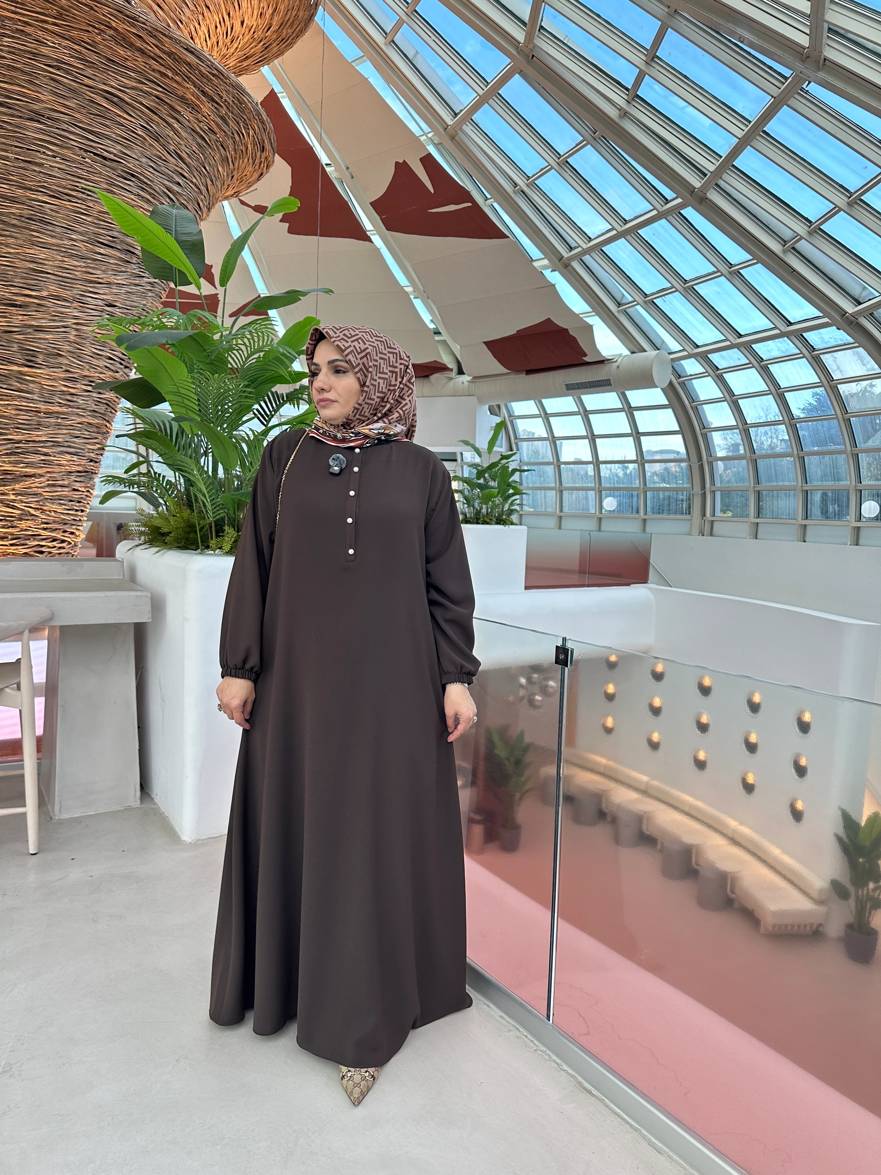 İnci Sahra Elbise Kahverengi