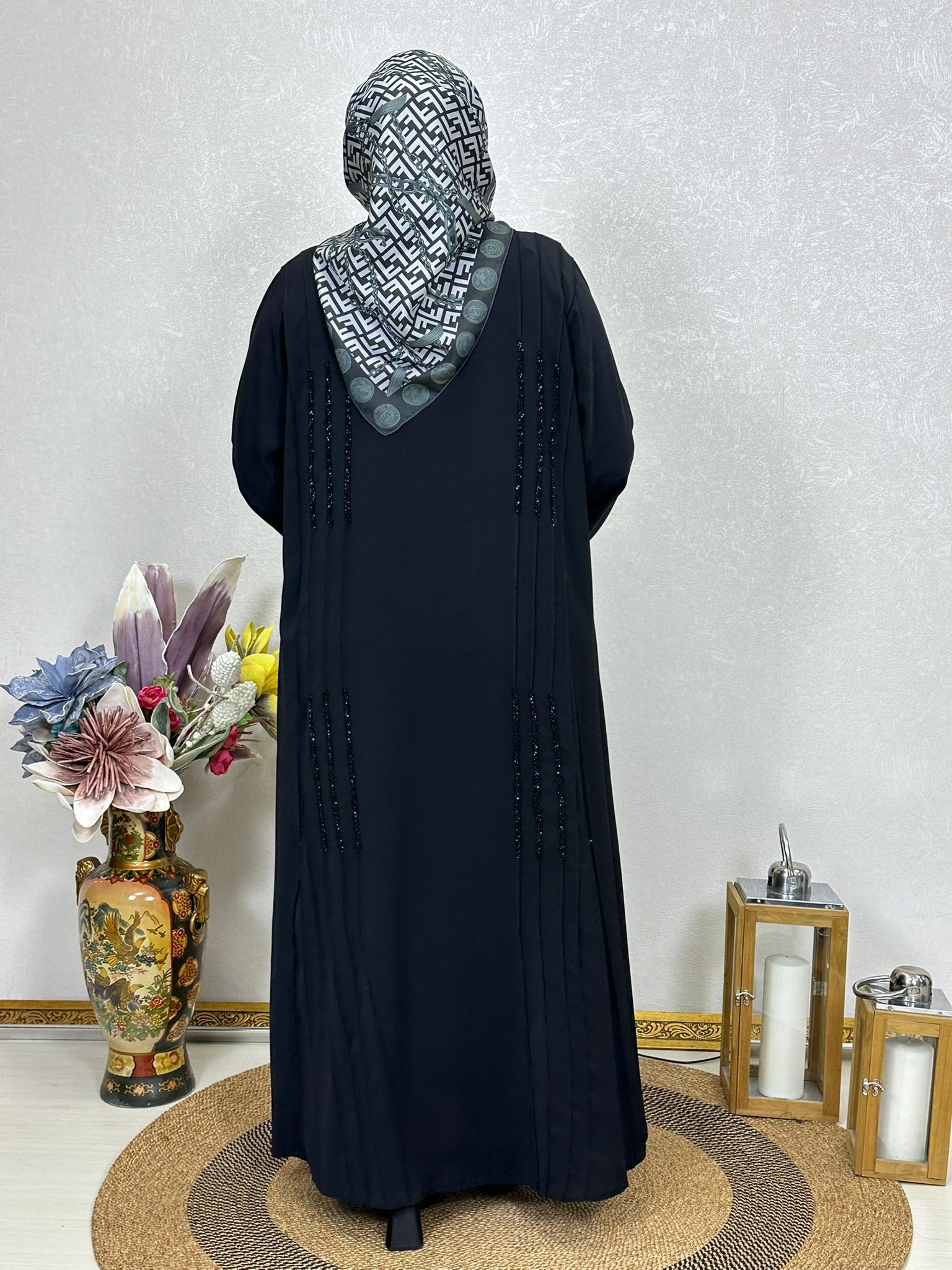 Siyah Taşlı Abaya