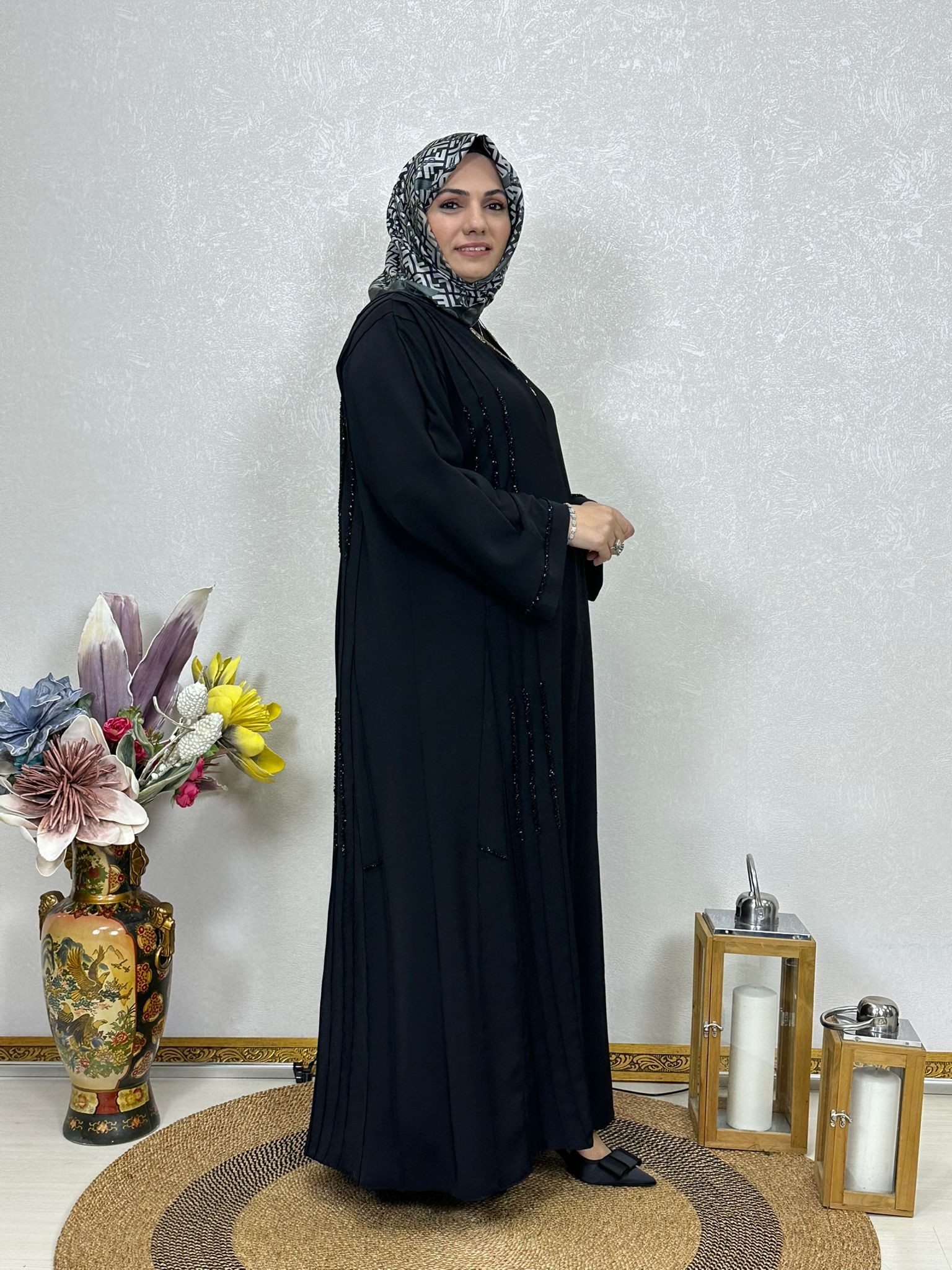 Siyah Taşlı Abaya