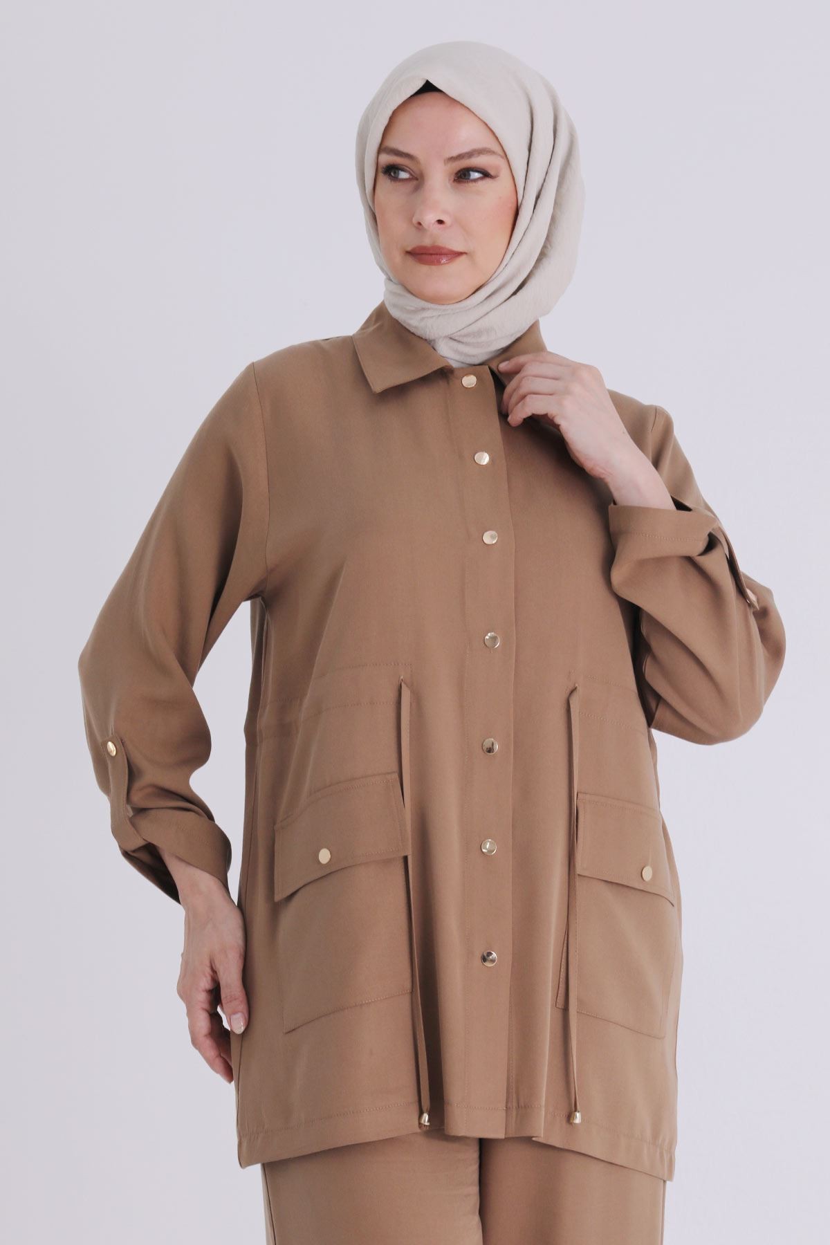 Karamel Tensel Pantolonlu Takım
