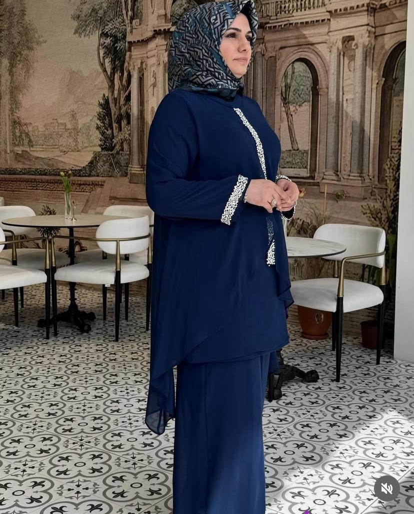 Sandy Şifon Taşlı Abiye Pantolonlu Takım 