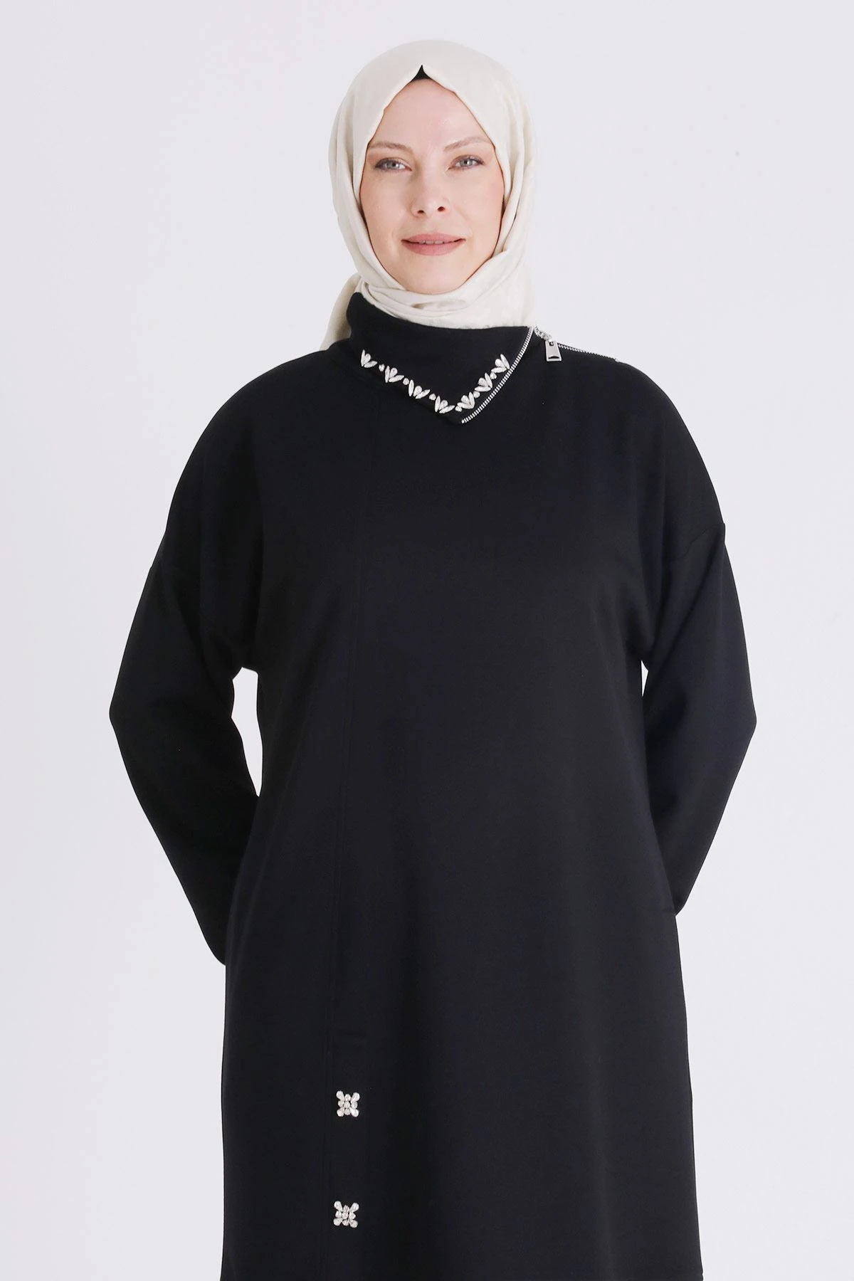 Taşlı Fermuarlı Tunik