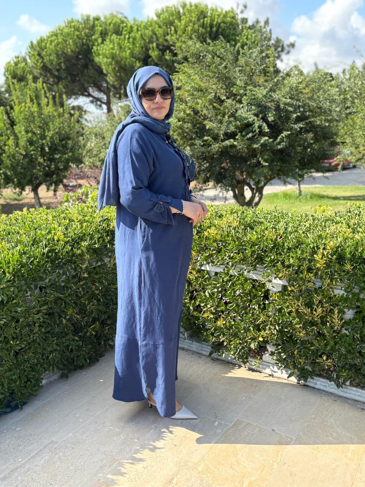 Keten Çiçekli Elbise