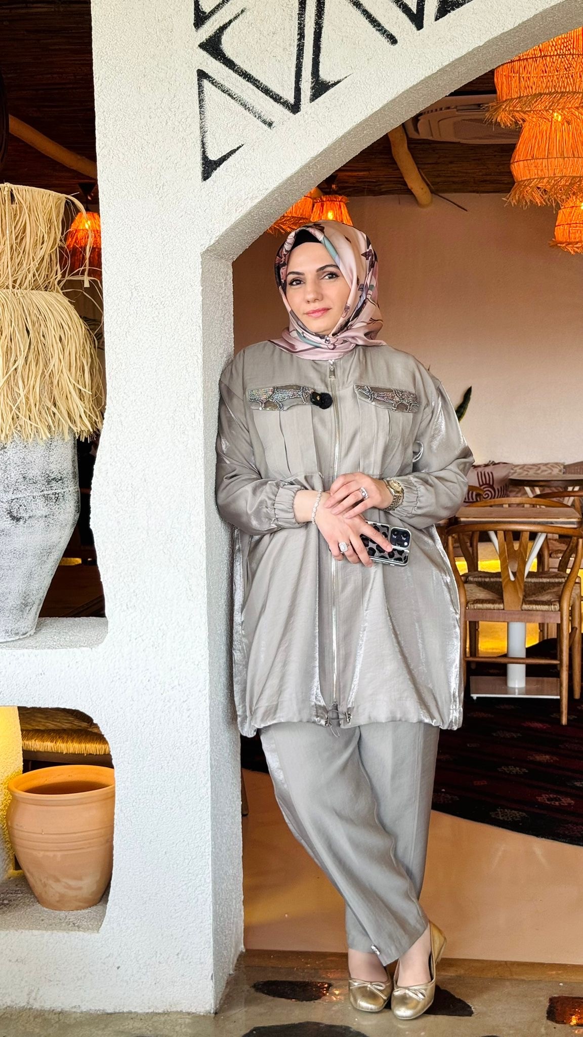 Saten Tensel Pantolonlu Takım