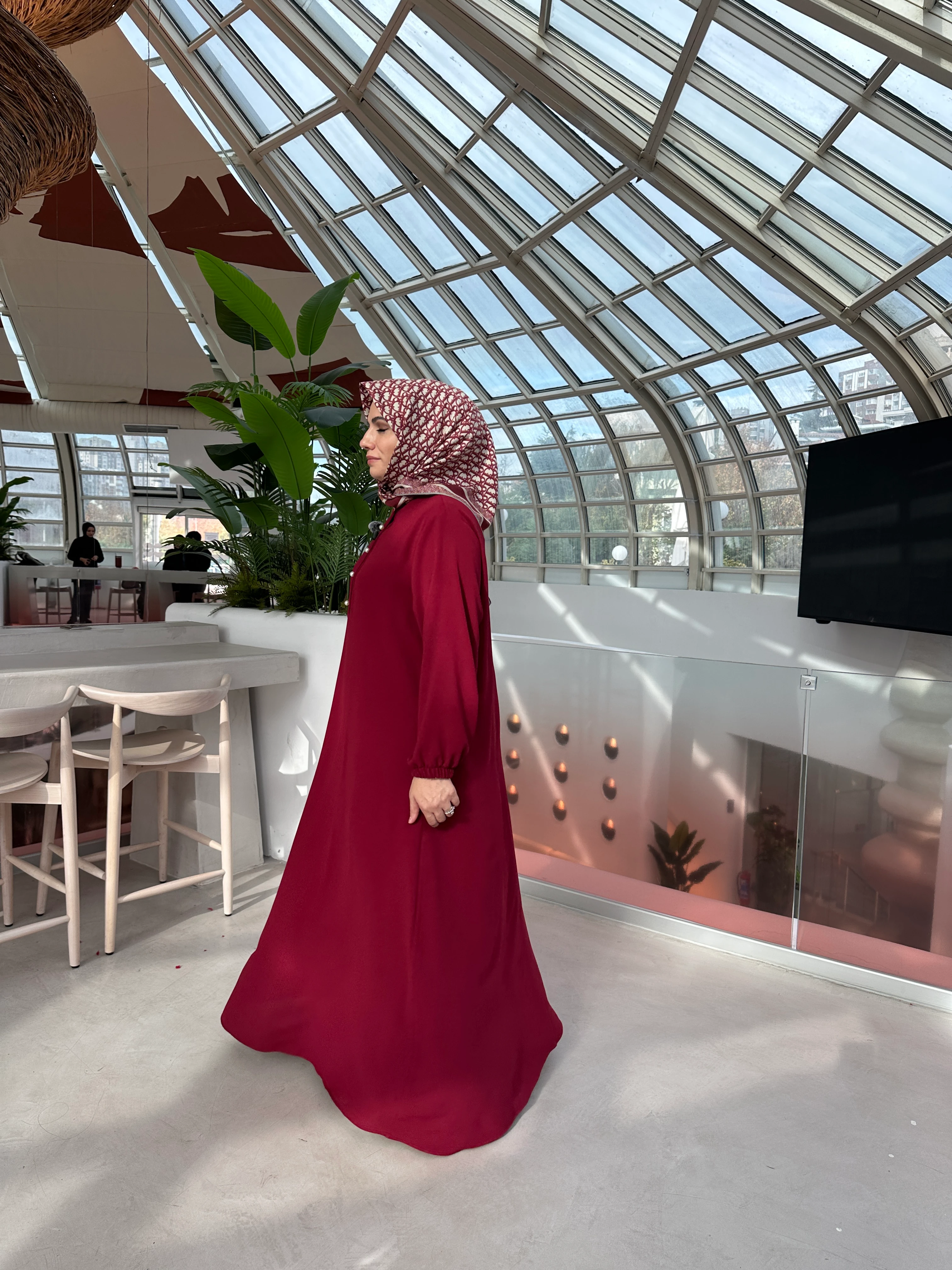 İnci Sahra Elbise Bordo 