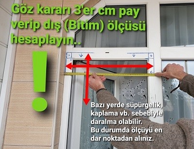 Yerin durumuna göre yanlara profil binme payları eklenir..