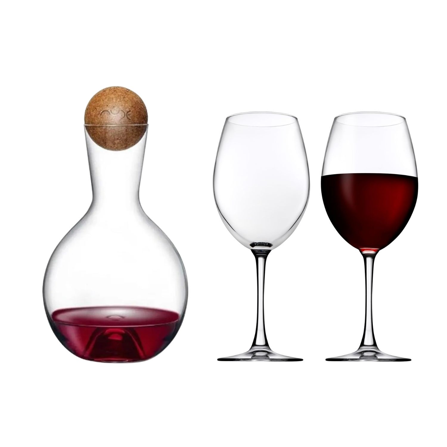 NudeGlass Vintage Kristal Karaf & Paşabahçe Enoteca Şarap Kadehi Seti – 3 Parça Şık Sunum Seti