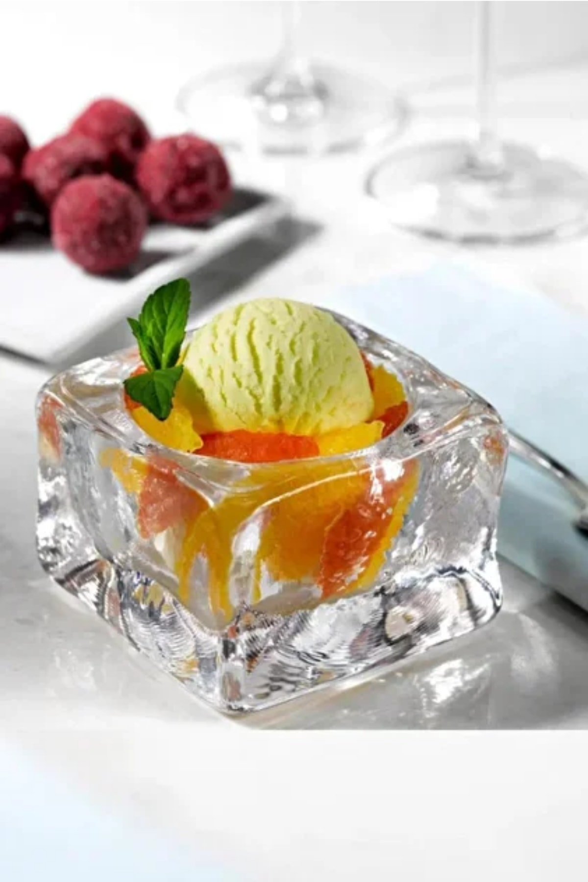 Nude 24323 Ice Cube Kare Dondurma Servis Tabağı – Kristal, 9 cm, El İmalatı