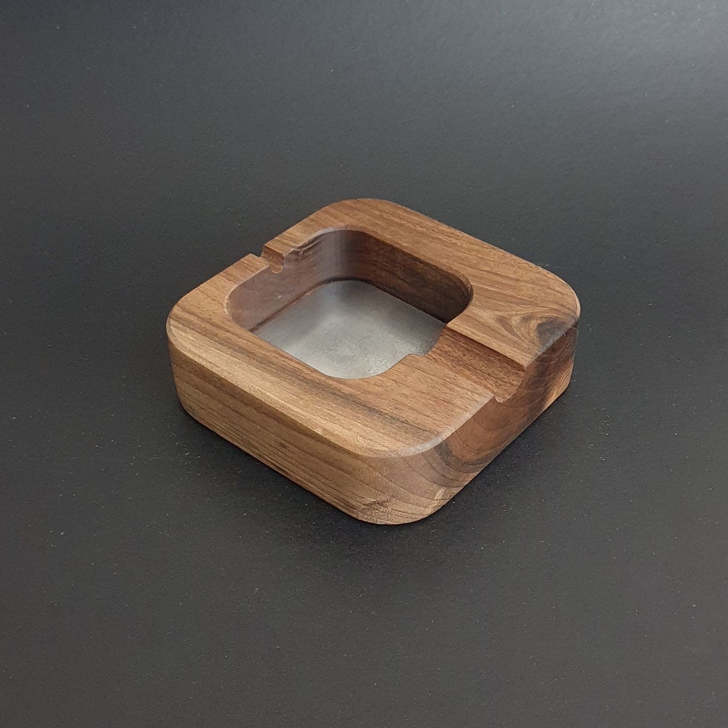 Mesa Wooden Walnut Handmade Double Slotted Cigar-Cigarette Ashtray 13,5x13,5cm