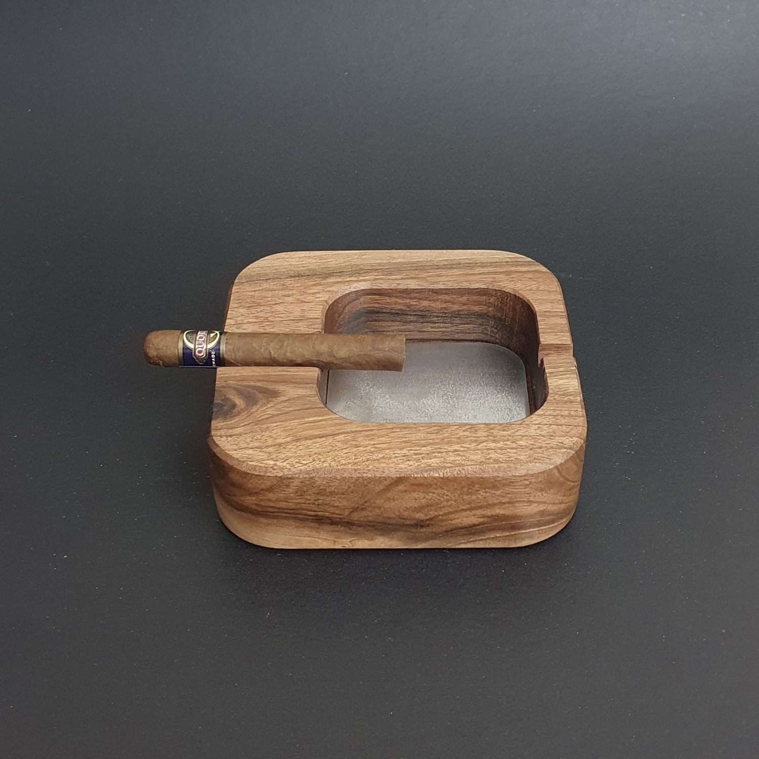 Mesa Wooden Walnut Handmade Double Slotted Cigar-Cigarette Ashtray 13,5x13,5cm