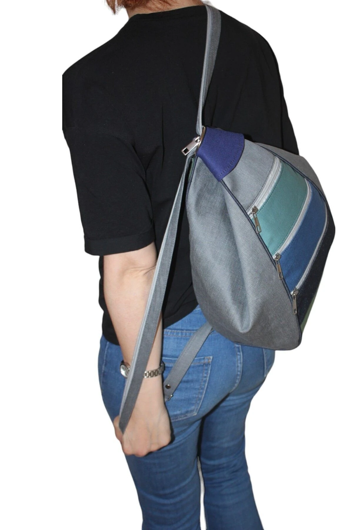 Denim Kot Kumaş Kadın Sırt Omuz Çantası Saka Model Lacivert Çntkotsakalcvrt006