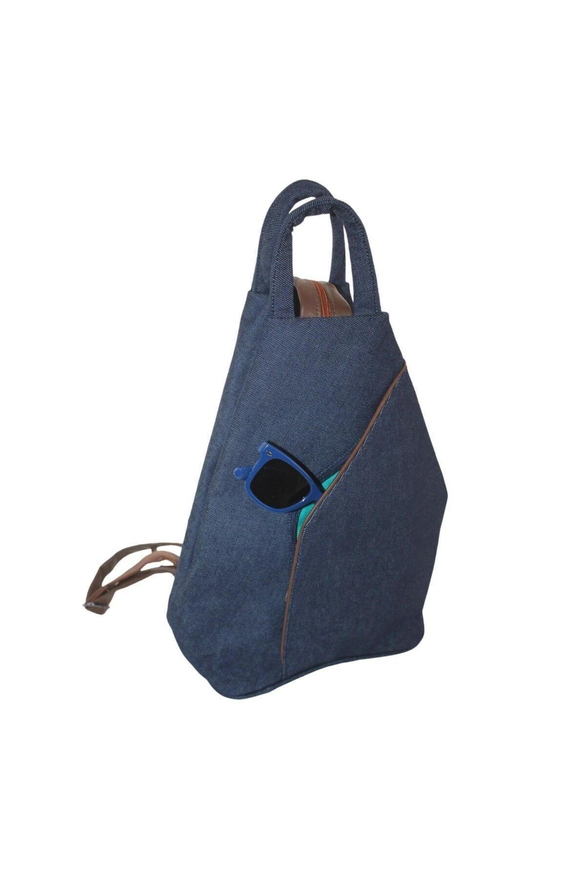Denim Kumaş Kadın Omuz Ve Sırt Çantası Vazo Model Lacivert Renk Beyaz Şeritli Ktvzlcvrt-byz002gr