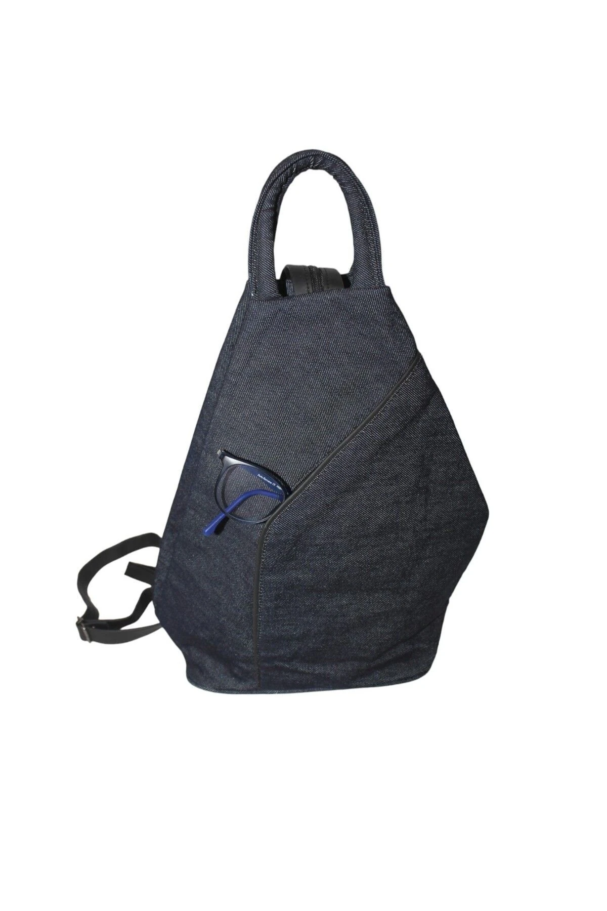 Denim Kumaş Kadın Sırt Omuz Çantası Vazo Lacivert,siyaz Zincirli Çntkotvzlcvrt-syhz