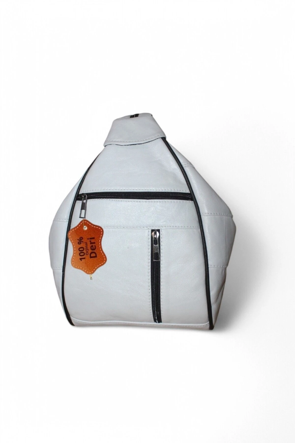 Hakiki Deri Kadın Omuz Çantası Serçe Model Beyaz Siyah