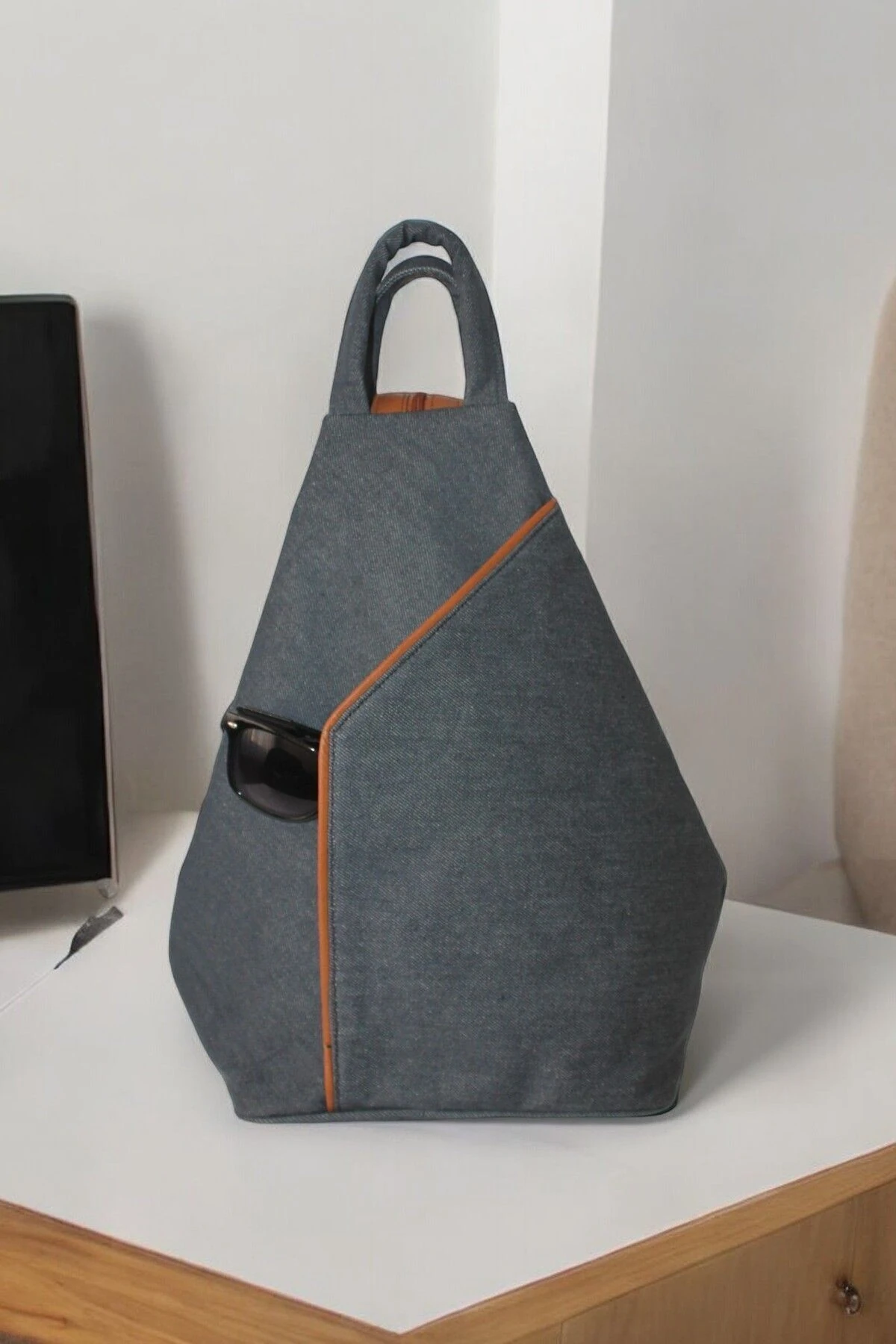 Denim Kumaş Kadın Omuz Çantası Vazo Model Gri, Taba Renkli