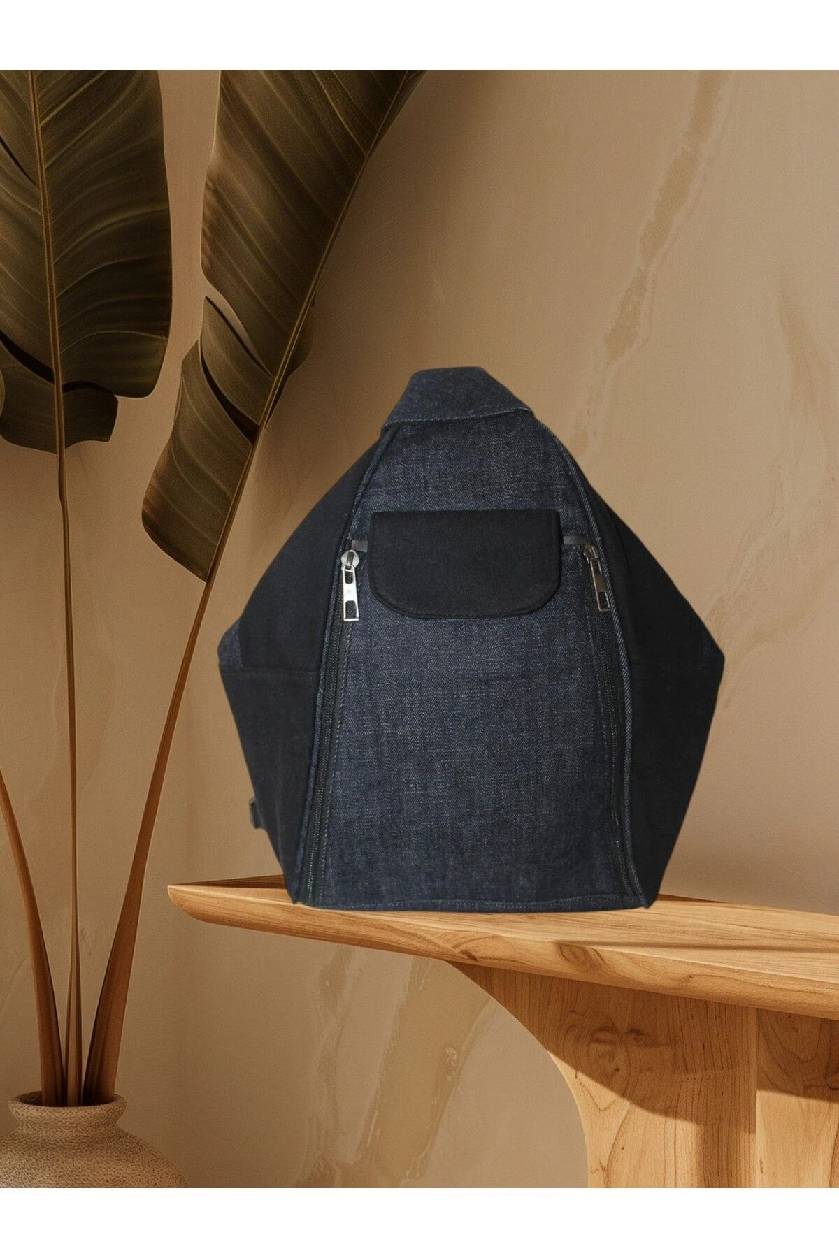 Denim Kot Kumaş Kadın Omuz Sırt Çantası Bülbül Lacivert-siyah Kotbülbüllcvrt-syh006