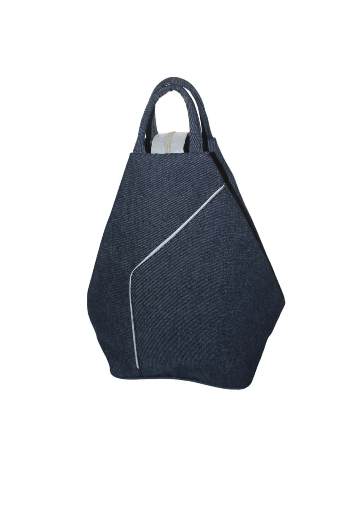 Denim Kumaş Kadın Omuz Ve Sırt Çantası Vazo Model Lacivert Renk Beyaz Şeritli Ktvzlcvrt-byz002gr
