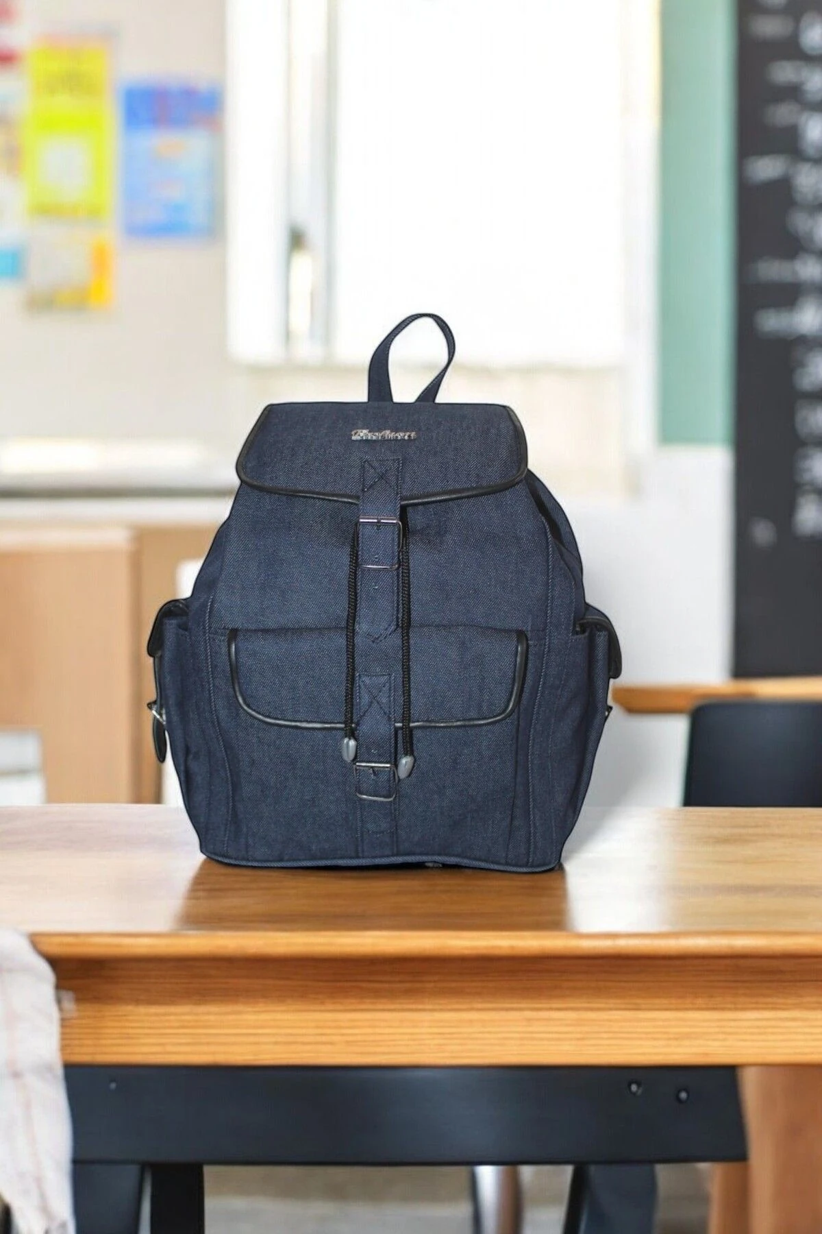 Denim Kot Kumaşından Kadın Erkek Kullanımlı Sırt Omuz Çantası 3cepkotlacivert-siyahgr3okl