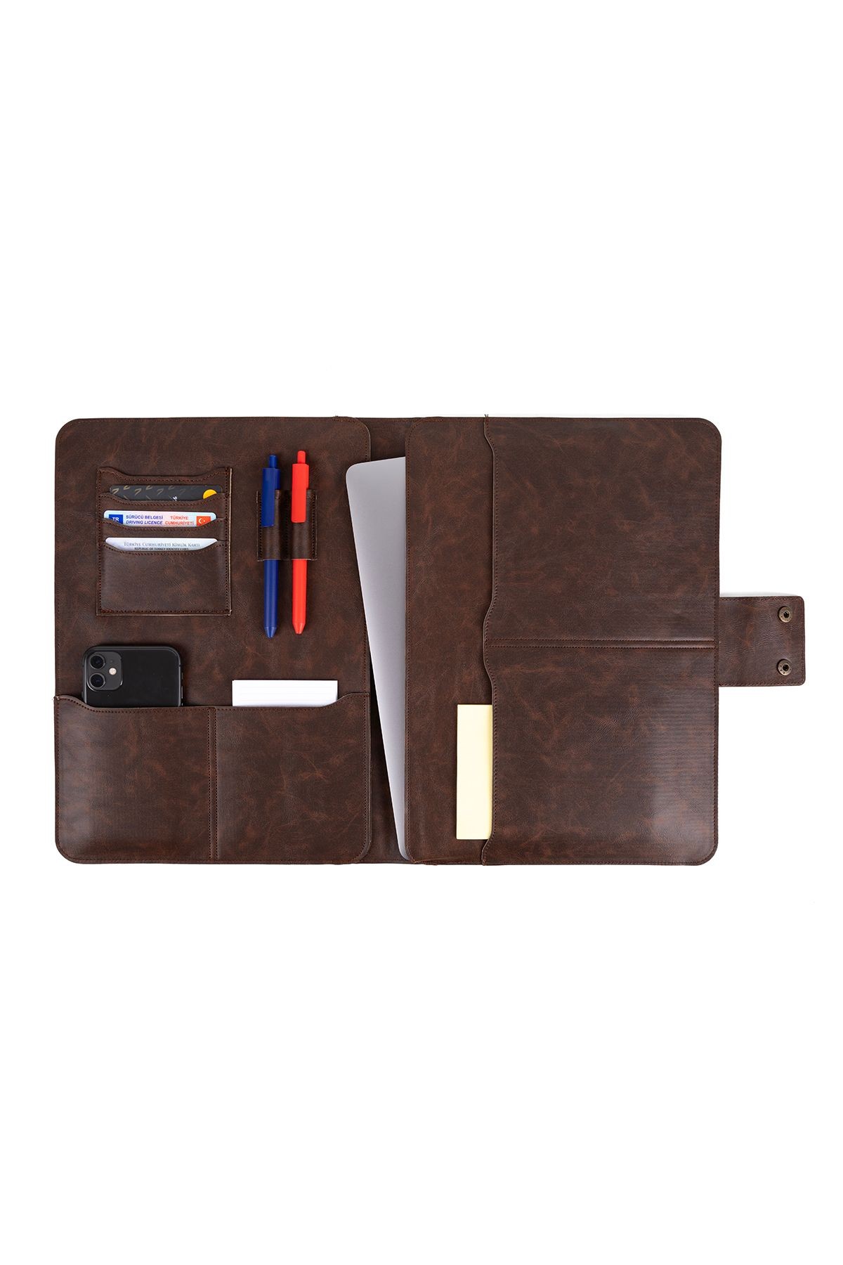 13-14 Inç Macbook Pro-air Vegan Deri Organizer Evrak Çantası Tablet Kılıfı  - Crazy Kahve