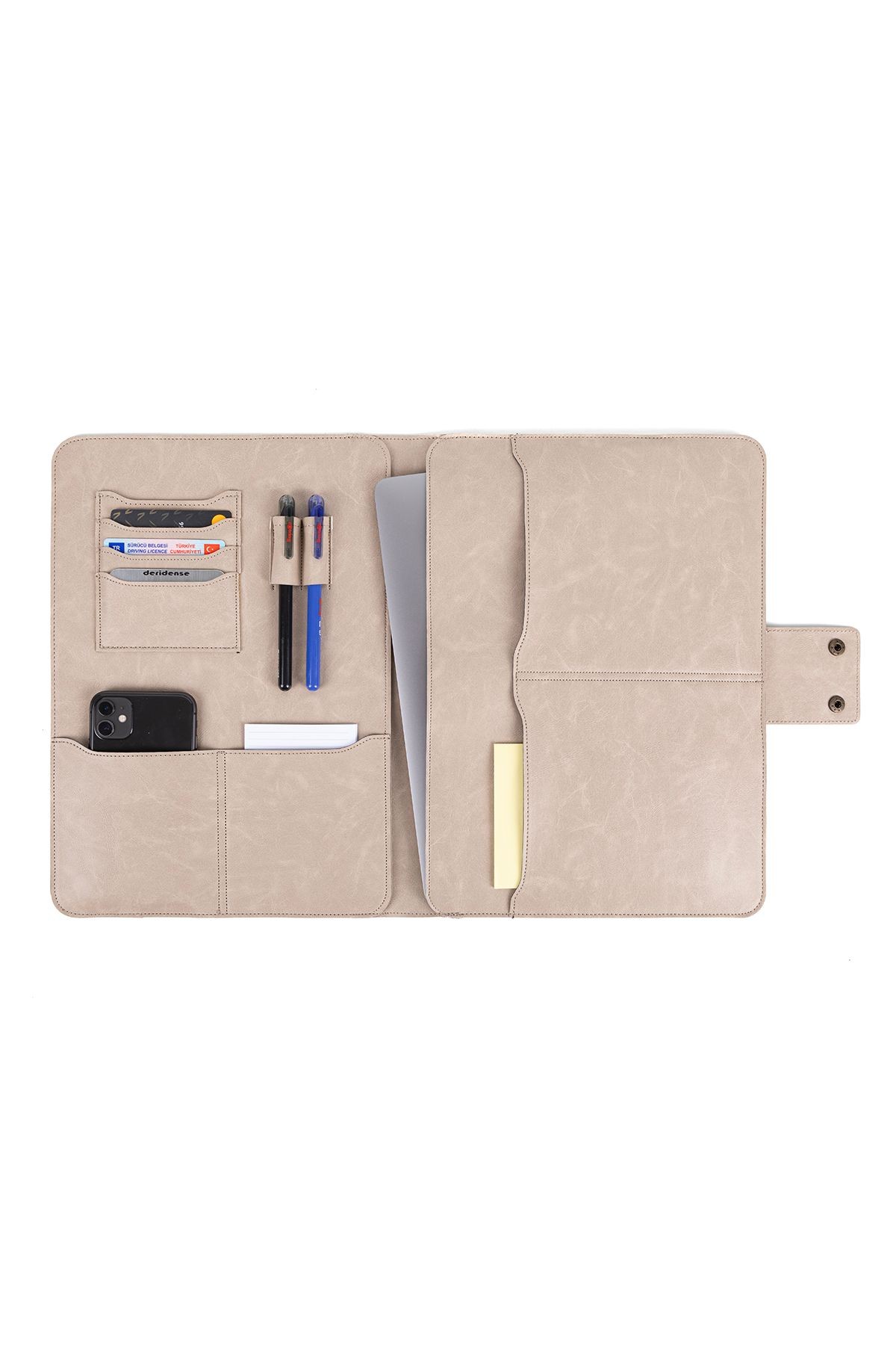 13-14 Inç Macbook Pro-air Vegan Deri Organizer Evrak Çantası Tablet Kılıfı  - Crazy Bej