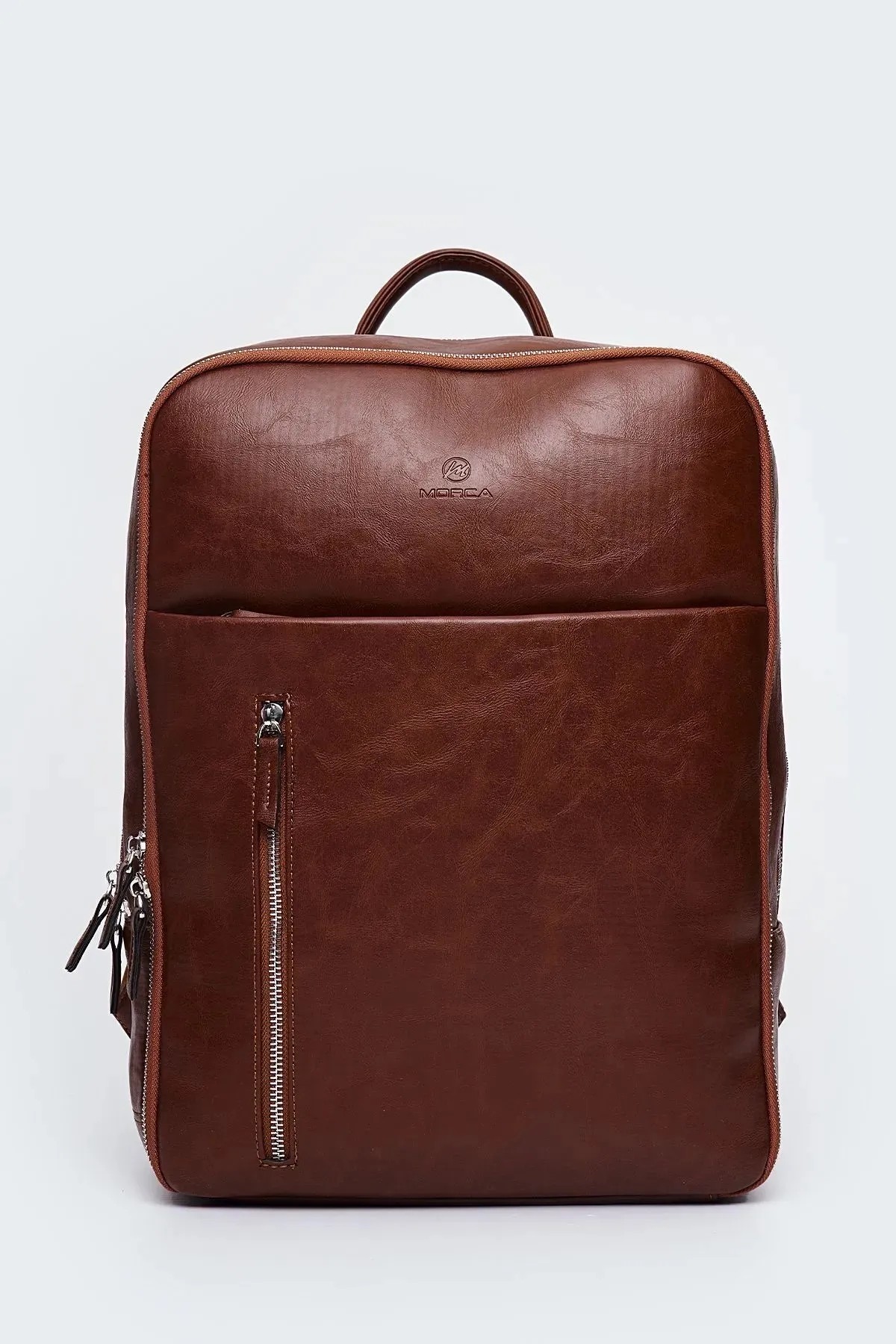 Organizer Laptop Premium Vegan Deri Sırt Çantası - Crazy Taba