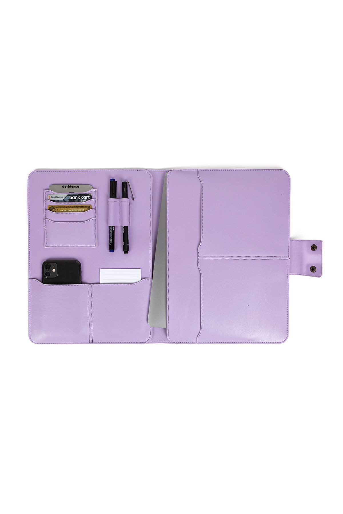 13-14 Inç Macbook Pro-air Vegan Deri Organizer Evrak Çantası Tablet Kılıfı  - Lila