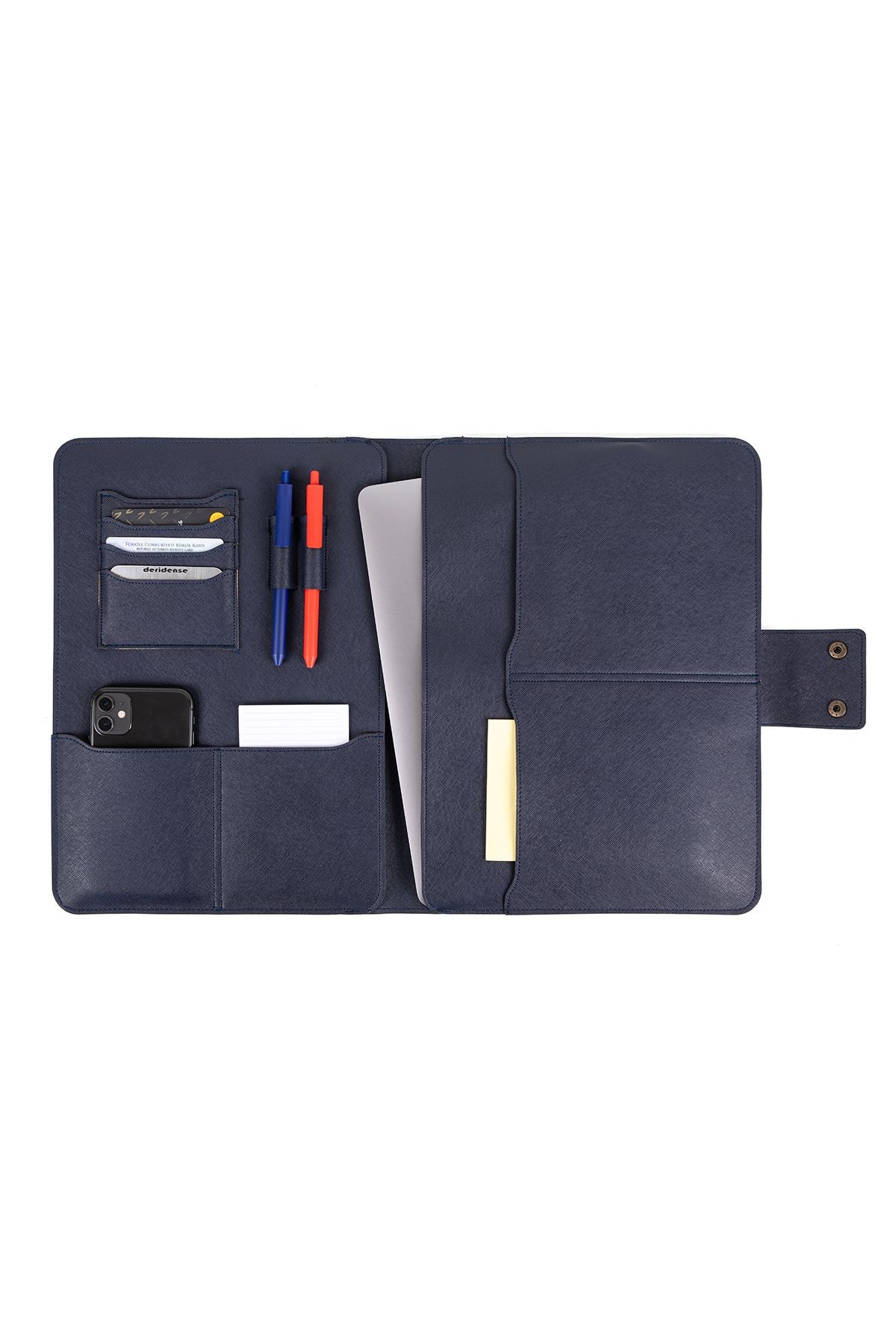 13-14 Inç Macbook Pro-air Vegan Deri Organizer Evrak Çantası Tablet Kılıfı  - Lacivert