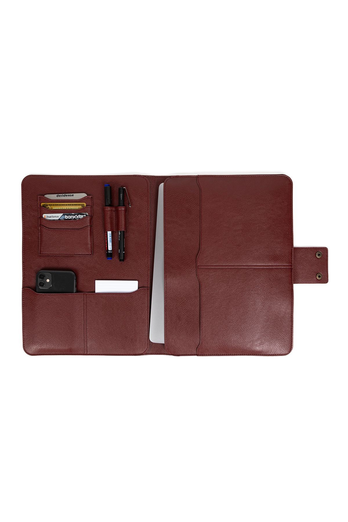 13-14 Inç Macbook Pro-air Vegan Deri Organizer Evrak Çantası Tablet Kılıfı  - Bordo