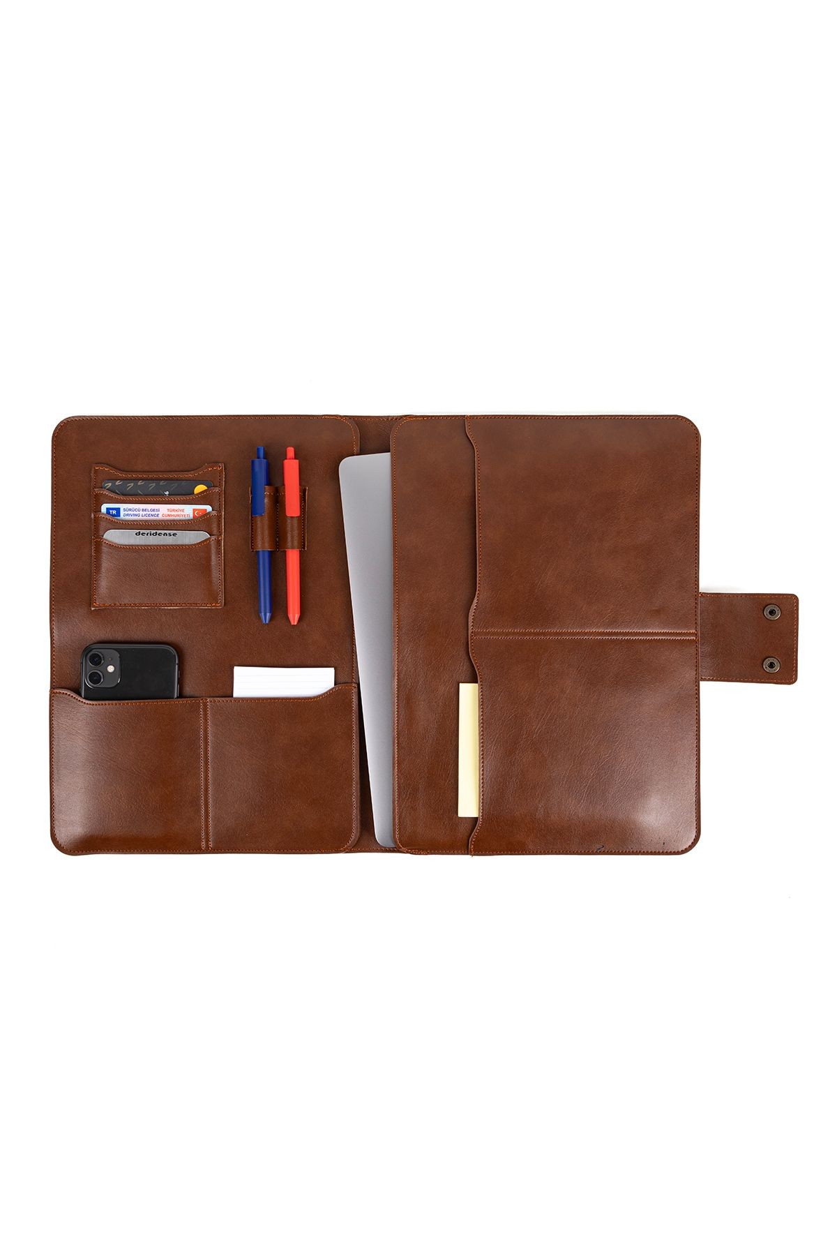 13-14 Inç Macbook Pro-air Vegan Deri Organizer Evrak Çantası Tablet Kılıfı  - Taba