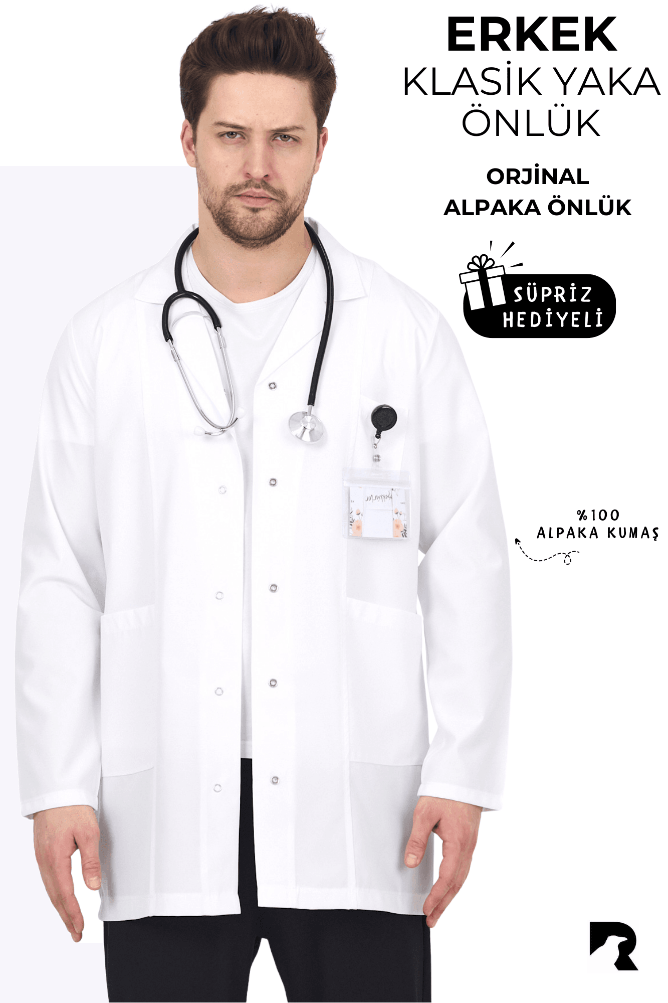 ERKEK Klasik Yaka Doktor Önlüğü Hemşire Eczacı Öğretmen Laboratuvar Önlüğü- %100 Alpaka Kumaş