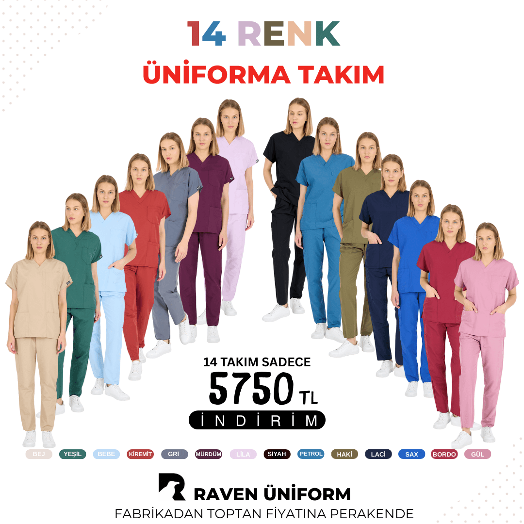 14 RENK TAKIM FORMA, Hemşire Forması, Doktor Eczacı Üniforması, Scrubs, Hastane Üniforması