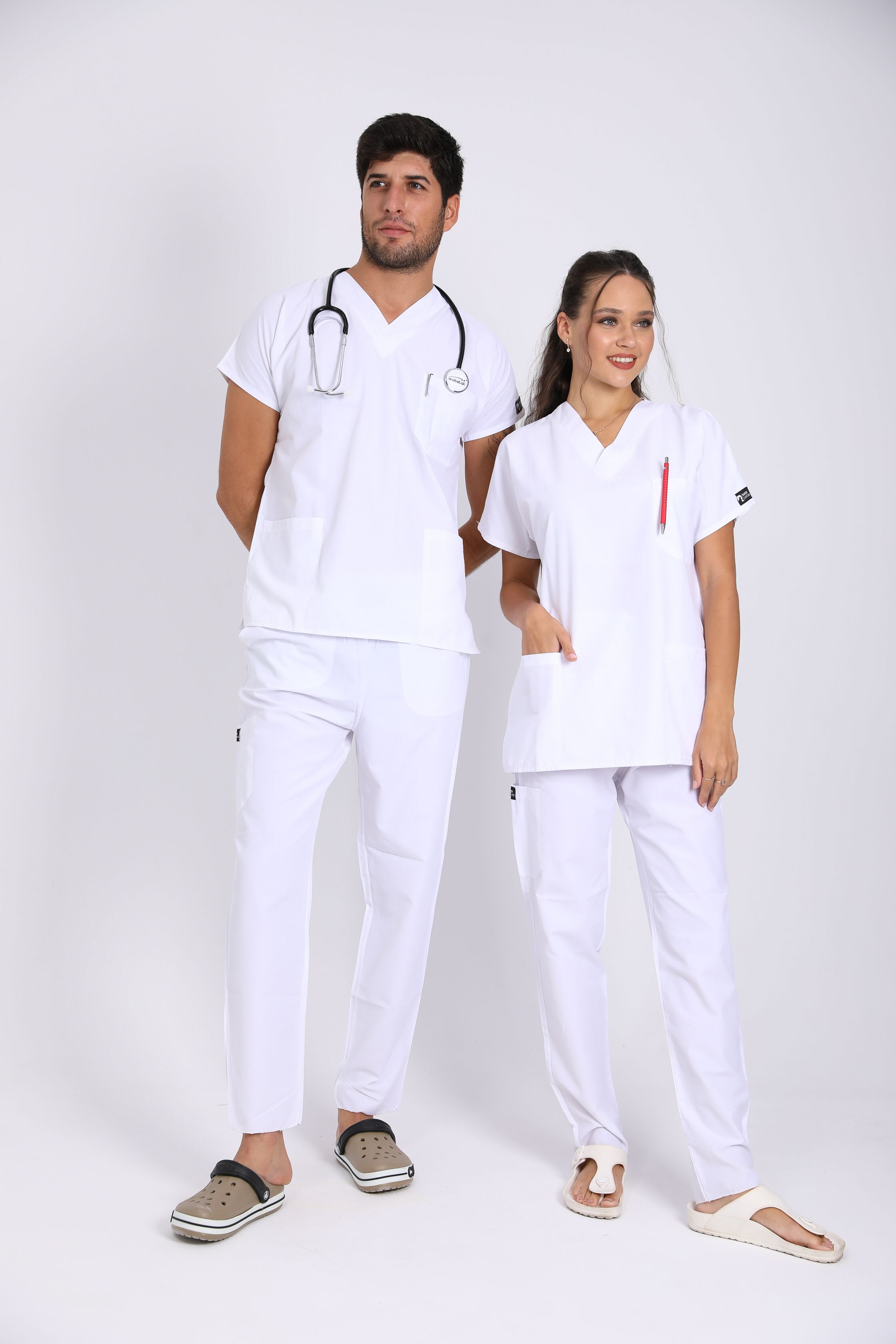  Unisex Doktor Hemşire Medikal Cerrahi Forma - BEYAZ TAKIM