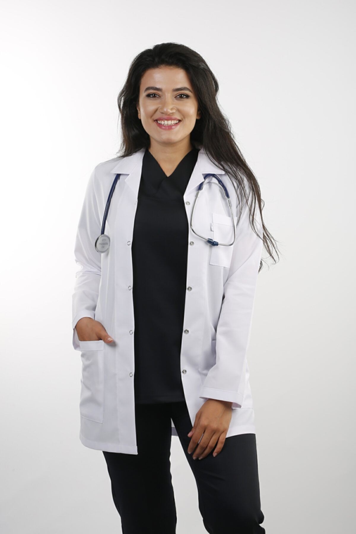 Kadın Beyaz Uzun Kollu 80 Cm Ceket Yaka Alpaka Öğretmen Doktor Eczacı Hemşire Önlüğü