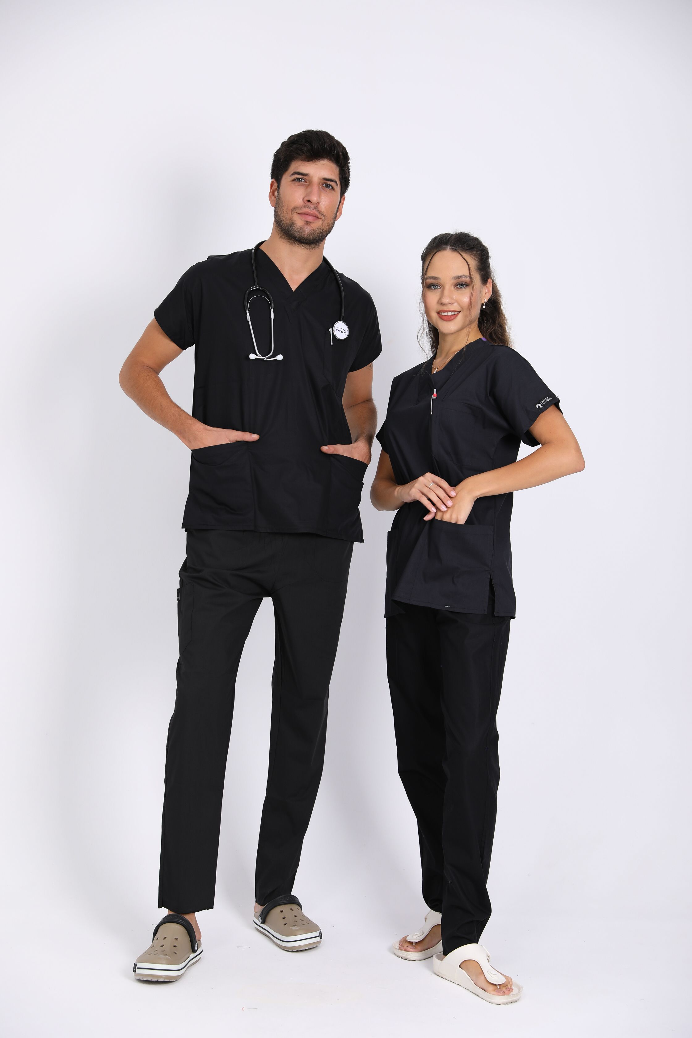  Unisex Doktor Hemşire Medikal Cerrahi Forma - SİYAH TAKIM