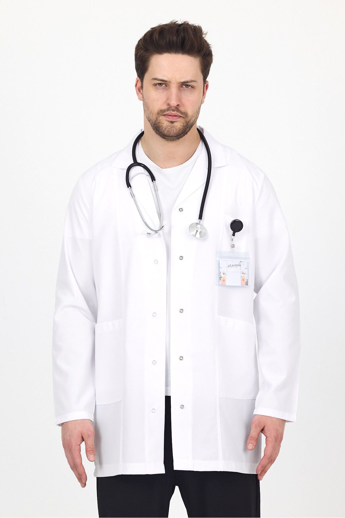 Uzun Kol Beyaz Erkek Önlük Ceket Boy Apaş Yaka Hemşire Doktor Öğretmen Önlüğü