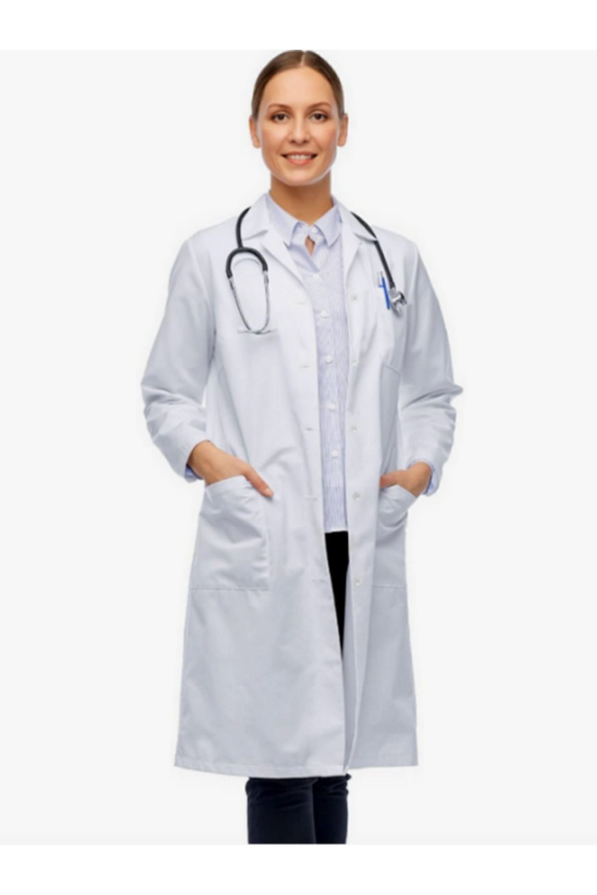 Uzun Kol Beyaz Alpaka Kumaş Doktor Hemşire Öğretmen Önlüğü