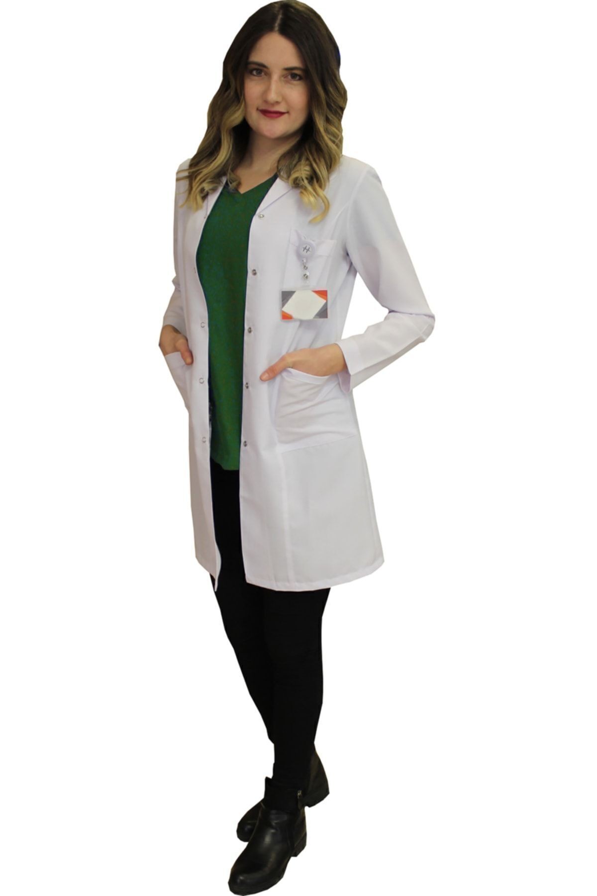 Gömlek Yaka Kadın Orta Boy - Uzun Kol Doktor Önlüğü Öğretmen Önlüğü , Hastane Forması Beyaz Önlük