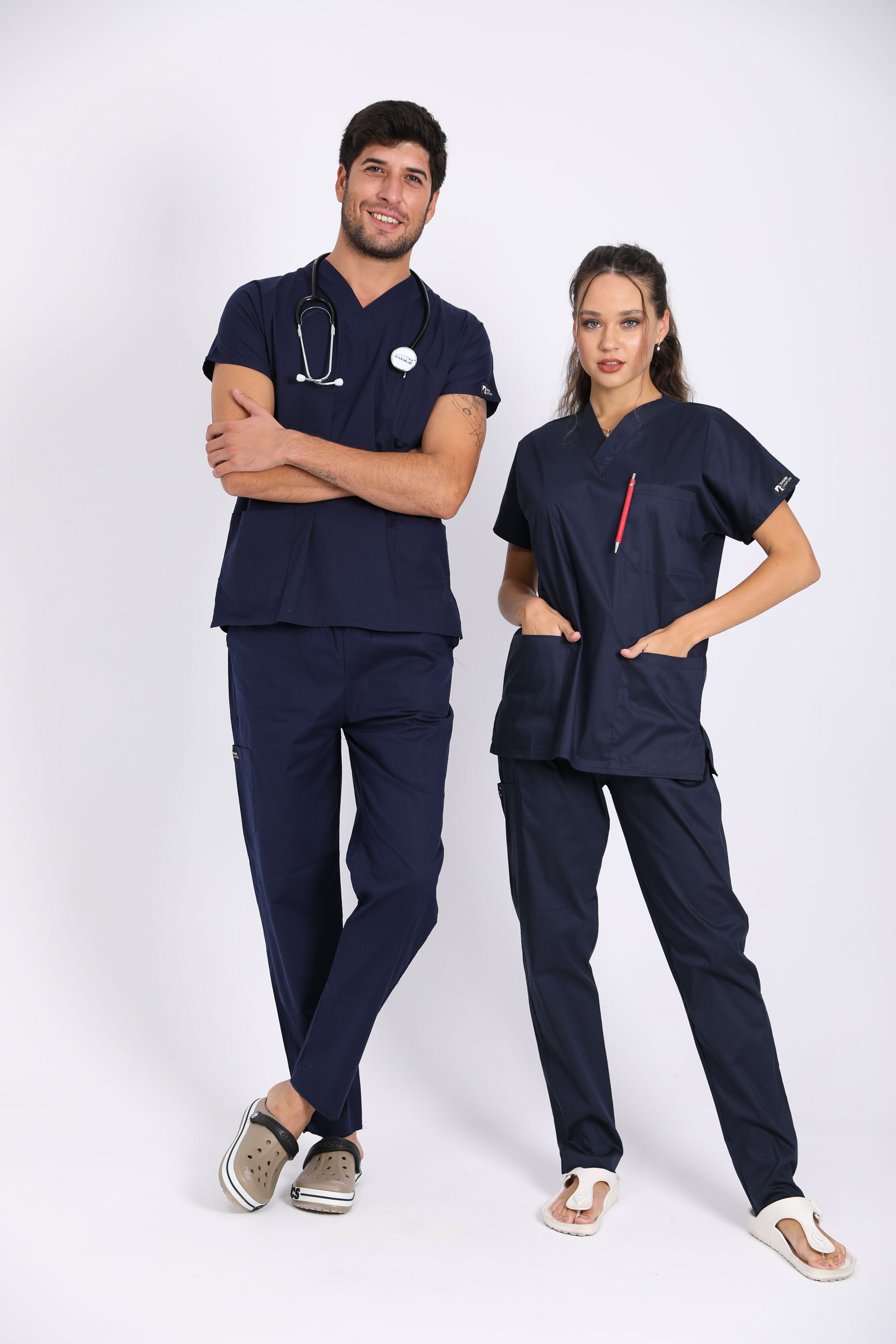  Unisex Doktor Hemşire Medikal Cerrahi Forma - LACİVERT TAKIM