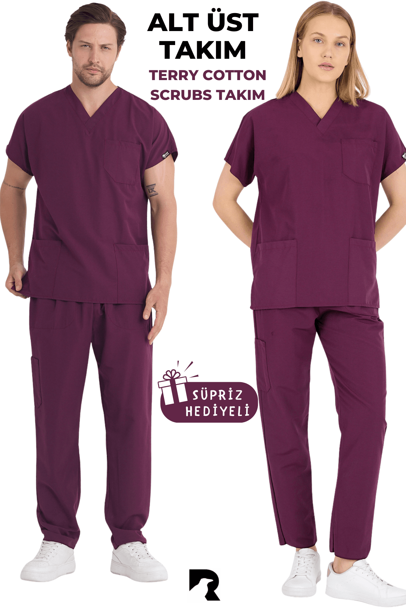 TEK TAKIMLAR - İthal Terry Cotton Scrubs , Unisex, Yarasa Kol, Hemşire Ve Doktor Forması Takımı, Scrubs Hastane Üniforması