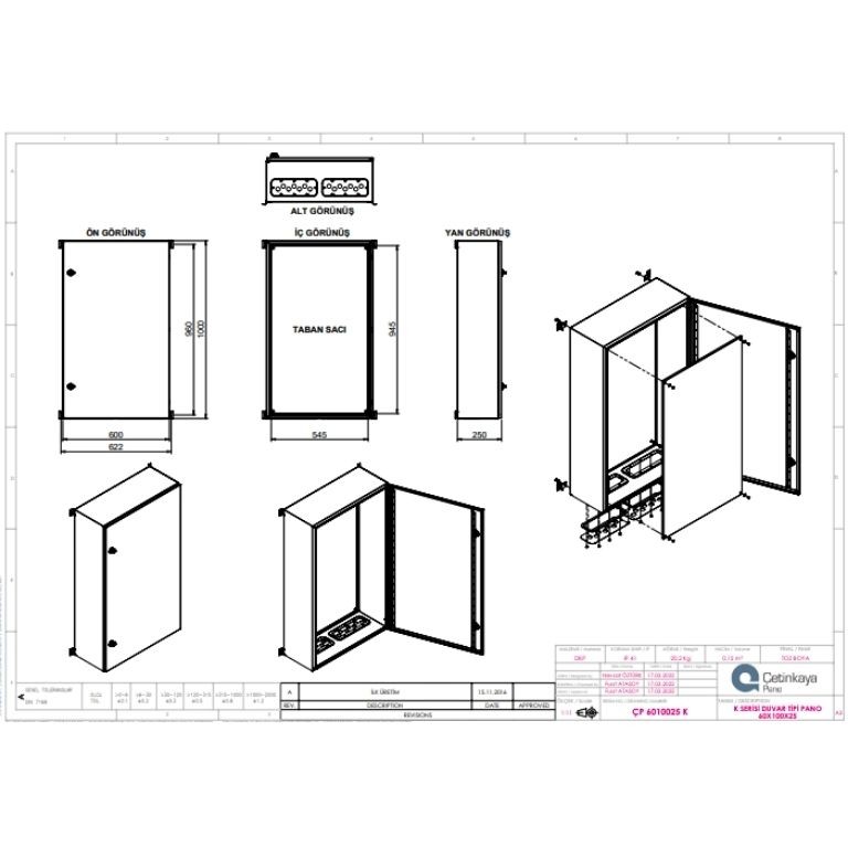 ÇP 6010025 K Metal Duvar Tipi Elektrik Panosu 60x100x25 cm – Eko Serisi Dikey Pano | Sağlam & Ekonomik