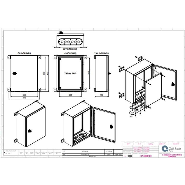 ÇP 304015 K Metal Duvar Tipi Elektrik Panosu 30x40x15 cm – Eko Serisi Dikey Pano | Dayanıklı & Ekonomik Çözüm