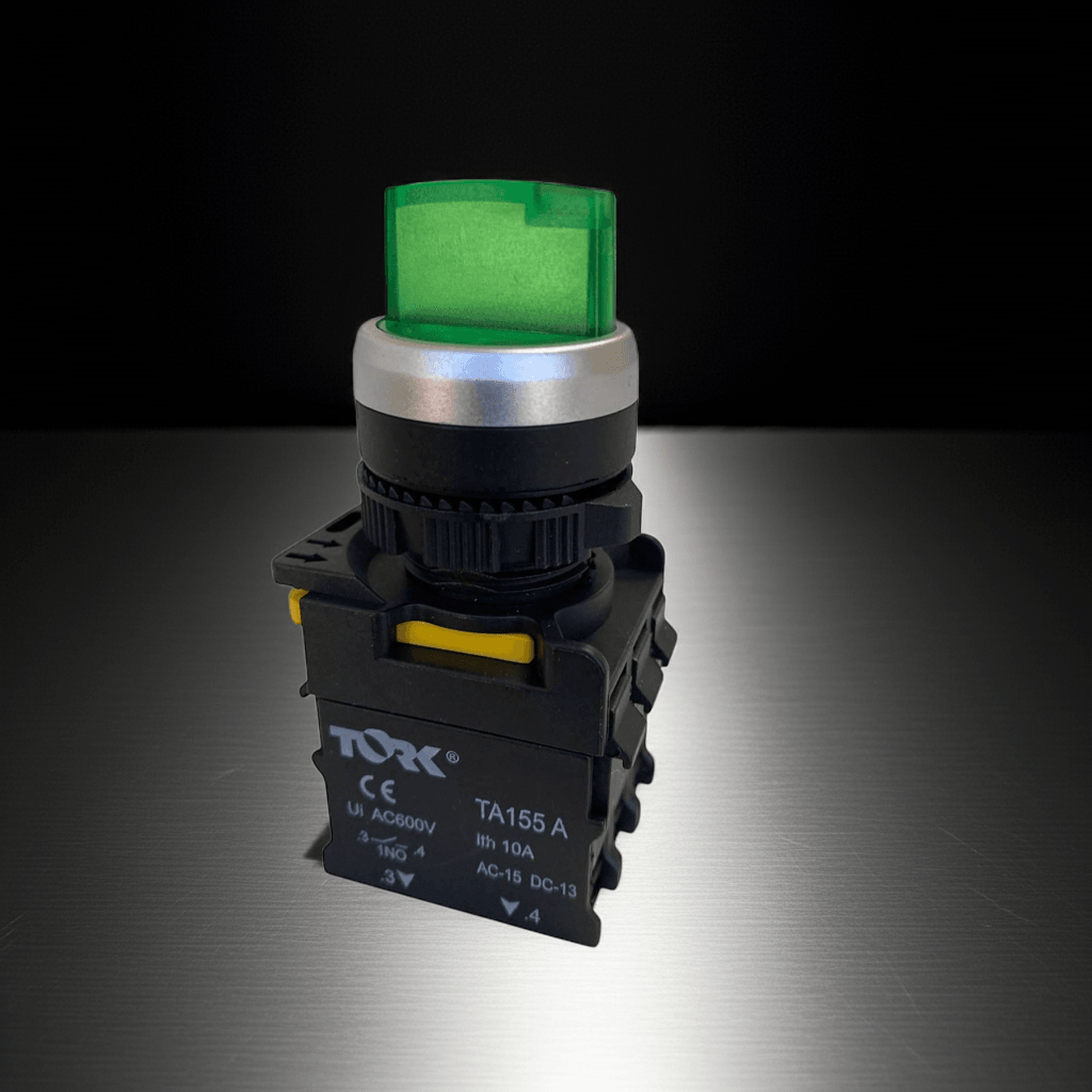 TRK-A5-10XD-24 0-1 NO1 Işıklı Kalıcı Yeşil Mandal Buton 24V AC/DC