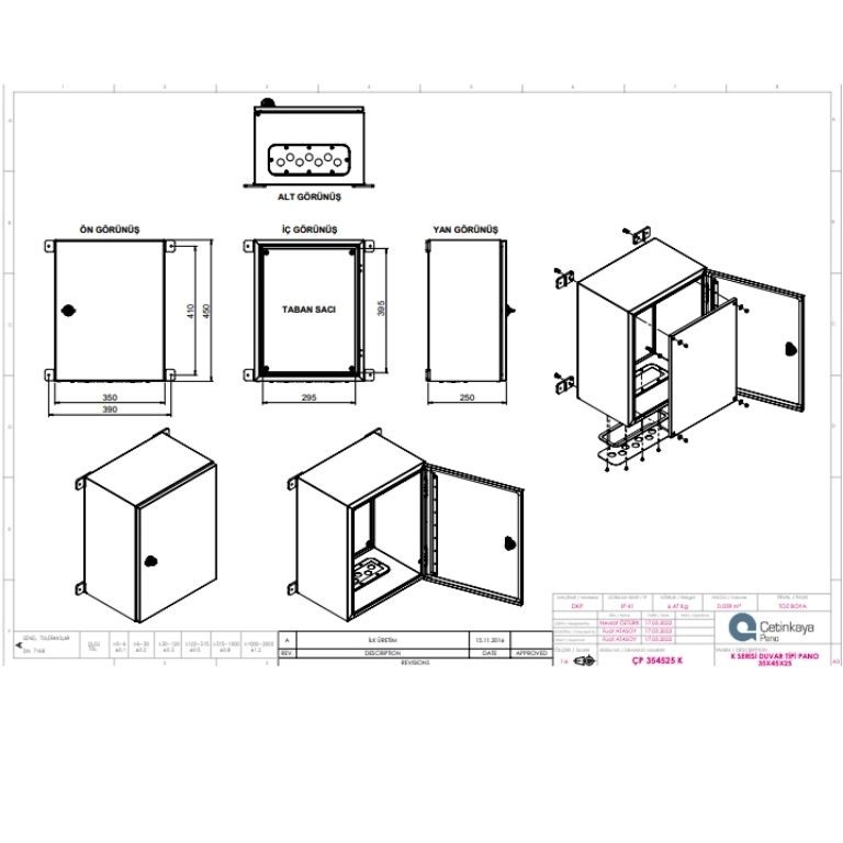 ÇP 354525 K Metal Duvar Tipi Elektrik Panosu 35x45x25 cm – Eko Serisi Dikey Pano | Sağlam & Ekonomik