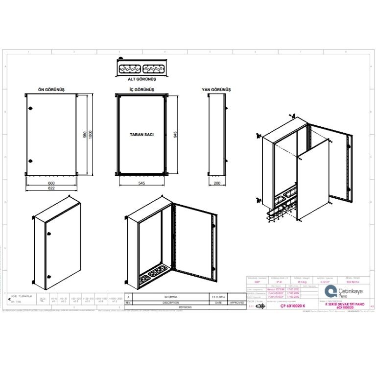 ÇP 6010020 K Metal Duvar Tipi Elektrik Panosu 60x100x20 cm – Eko Serisi Dikey Pano | Sağlam & Ekonomik