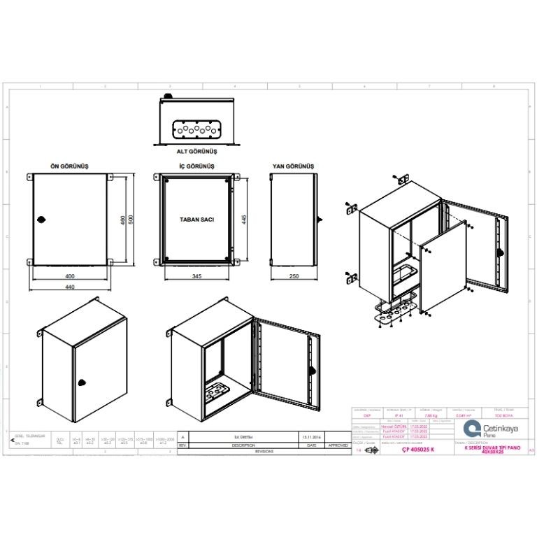 ÇP 405025 K Metal Duvar Tipi Elektrik Panosu 40x50x25 cm – Eko Serisi Dikey Pano | Sağlam & Ekonomik