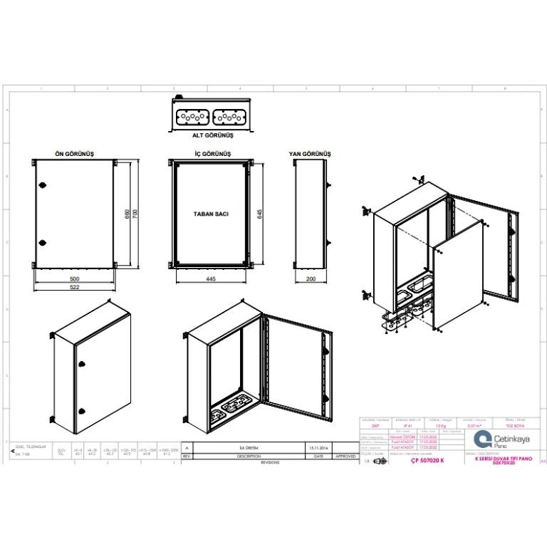 ÇP 507020 K Metal Duvar Tipi Elektrik Panosu 50x70x20 cm – Eko Serisi Dikey Pano | Sağlam & Ekonomik
