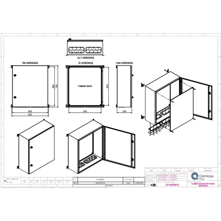ÇP 607025 K Metal Duvar Tipi Elektrik Panosu 60x70x25 cm – Eko Serisi Dikey Pano | Sağlam & Ekonomik