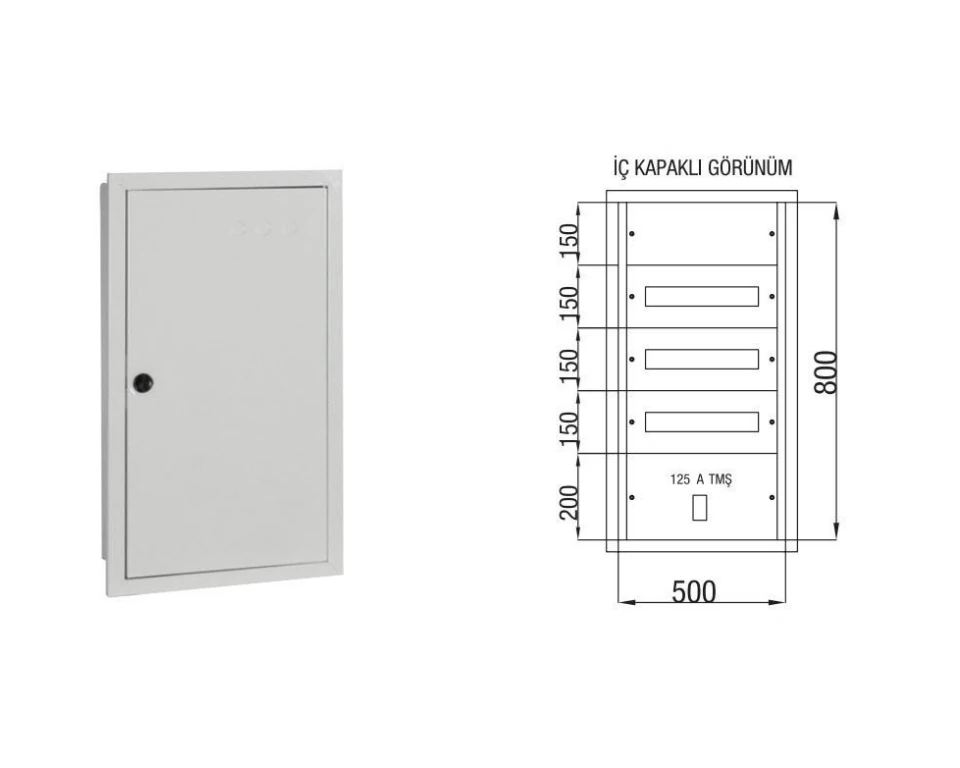 Çetinkaya ÇP 824 Sıva Altı Metal Sigorta Panosu 50x80x14 | 60 Ad. Sigorta + 125 A Kompak + Klemens Yeri Mevcut